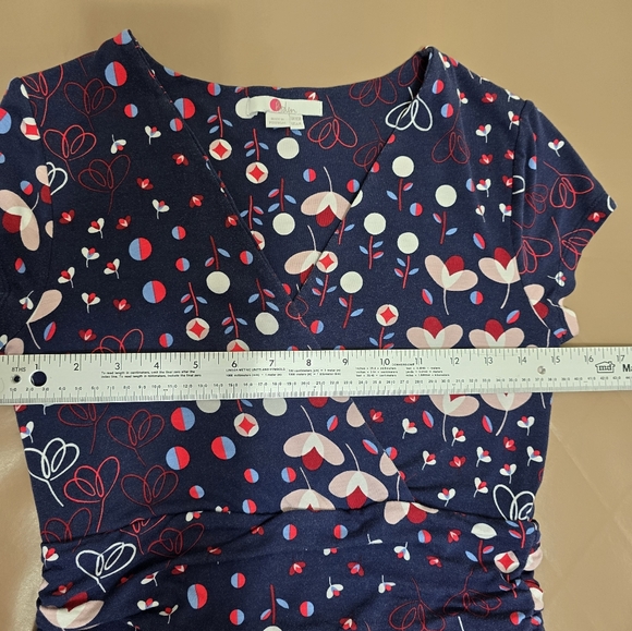 Boden Lily Rushed Waist Jersey Maxi Dress Sz 6R Navy Floral Fit & Flare Stretchy - Picture 13 of 14